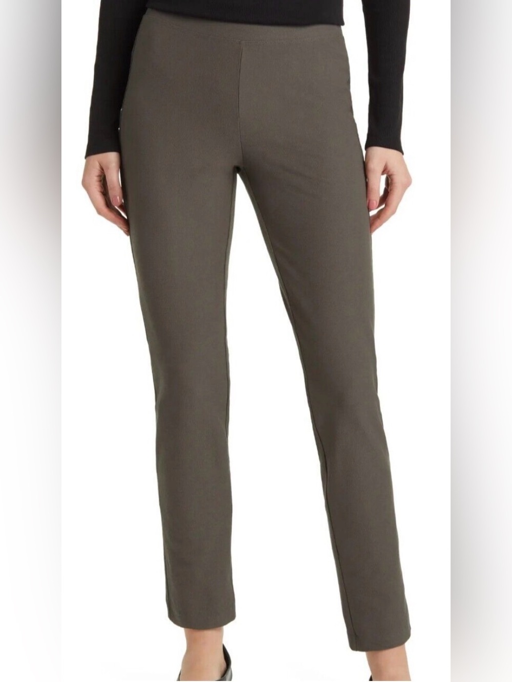 Eileen Fisher Chestnut Brown Crepe Stretch Slim Leg Pull-on Pant Size L Very GUC